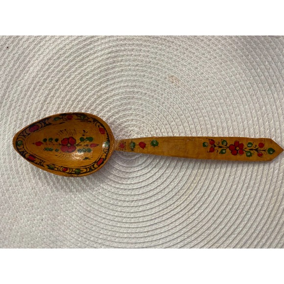 Vintage Turkish Folk Art Wooden Spoon - Handpainted and Carved - Picture 1 of 4